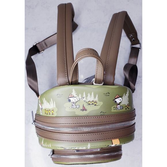 NWT 2024 LOUNGEFLY X PEANUTS Beagle Scouts Backpack Snoopy Woodstock Green Brown - Picture 7 of 16